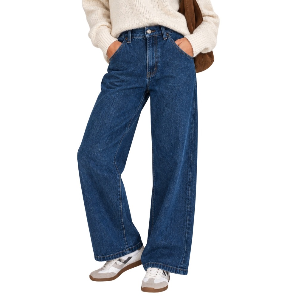 Abercrombie & Fitch Curve Love Mid Rise Wide Leg Jeans Dark Wash Blue 28 6 Short